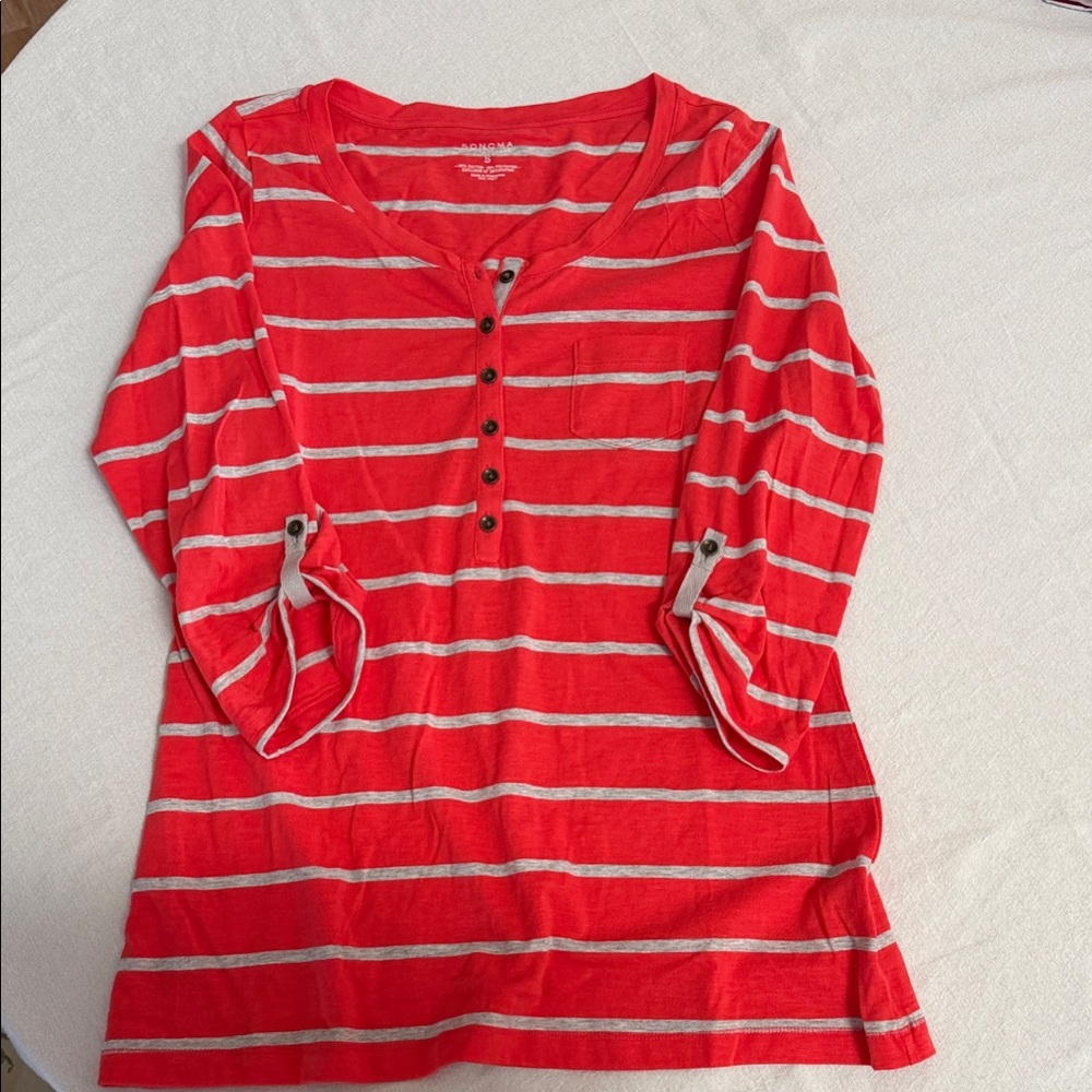 Sonoma Coral and Gray Striped Top